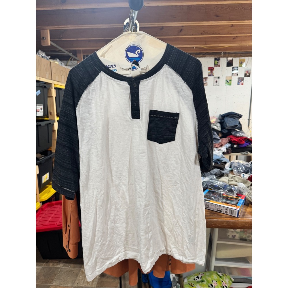 Hudson & Barrow Mens 2X Henley Shirt Raglan Baseball Tee White Black Color Block